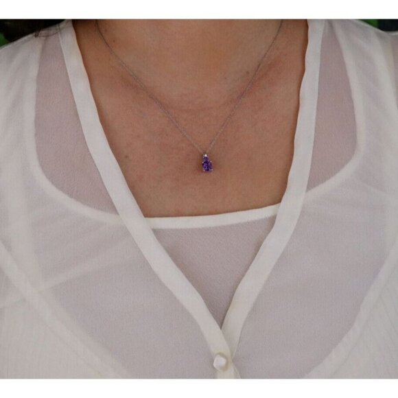 Pendant Only 10k White Gold Natural Purple Amethyst Pendant - Picture 5 of 7